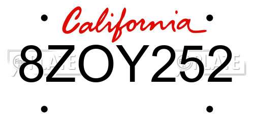 8ZOY252 California License Plate