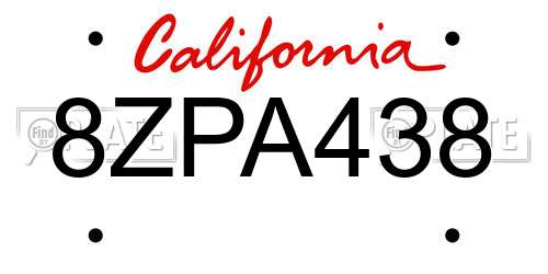 8ZPA438 California License Plate