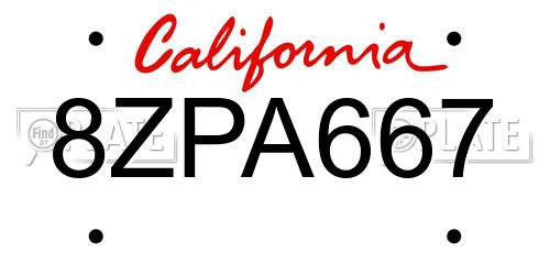 8ZPA667 California License Plate