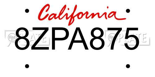 8ZPA875 California License Plate