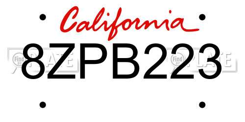 8ZPB223 California License Plate