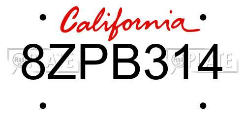 8ZPB314 California License Plate