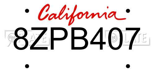 8ZPB407 California License Plate
