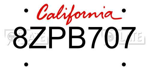 8ZPB707 California License Plate