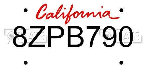 8ZPB790 California License Plate