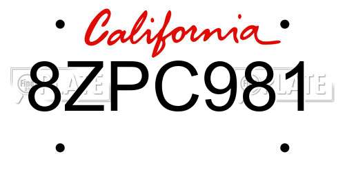 8ZPC981 California License Plate