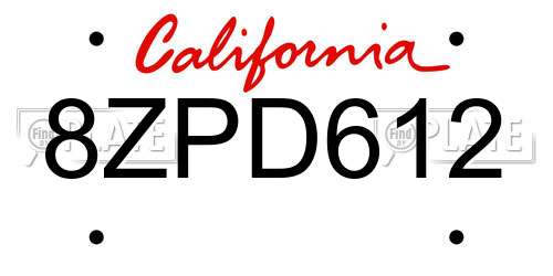 8ZPD612 California License Plate