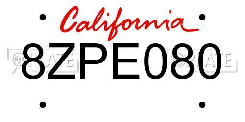 8ZPE080 California License Plate