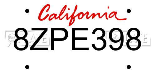 8ZPE398 California License Plate