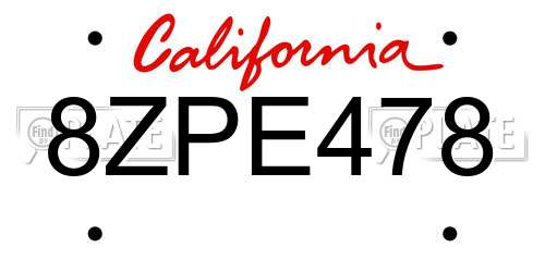 8ZPE478 California License Plate