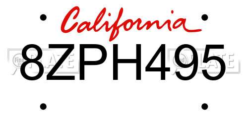 8ZPH495 California License Plate