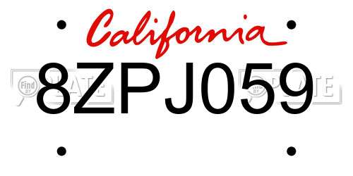 8ZPJ059 California License Plate