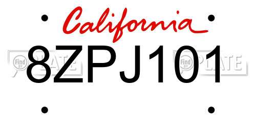 8ZPJ101 California License Plate