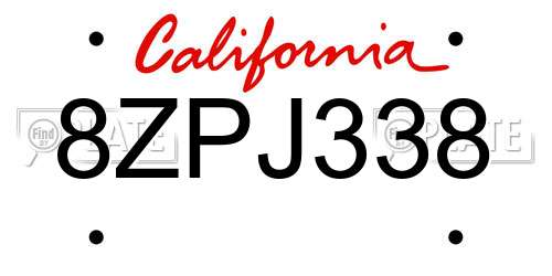 8ZPJ338 California License Plate