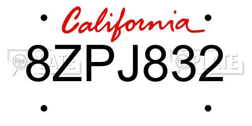 8ZPJ832 California License Plate