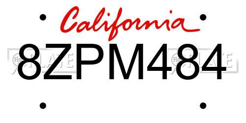 8ZPM484 California License Plate