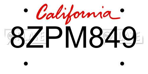 8ZPM849 California License Plate