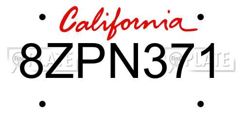 8ZPN371 California License Plate