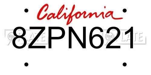 8ZPN621 California License Plate