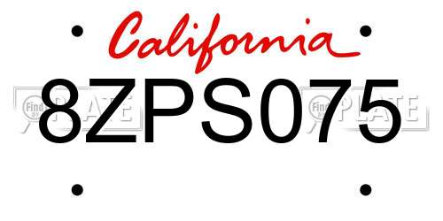 8ZPS075 California License Plate