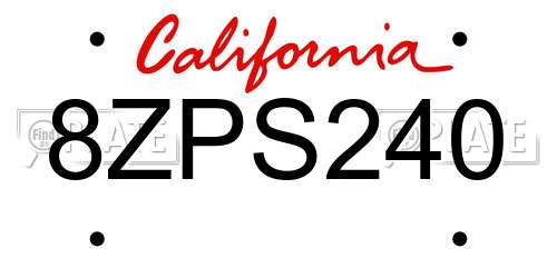 8ZPS240 California License Plate