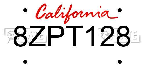 8ZPT128 California License Plate