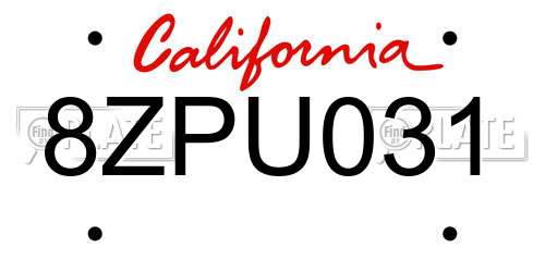 8ZPU031 California License Plate