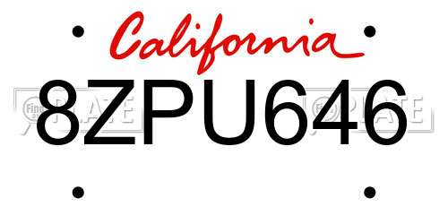 8ZPU646 California License Plate