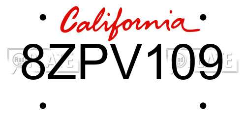 8ZPV109 California License Plate