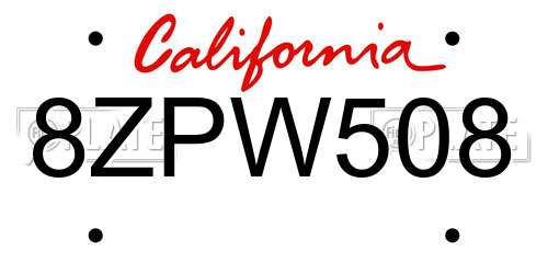 8ZPW508 California License Plate