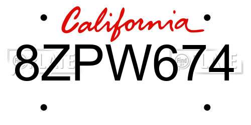 8ZPW674 California License Plate