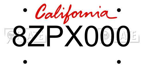 8ZPX000 California License Plate