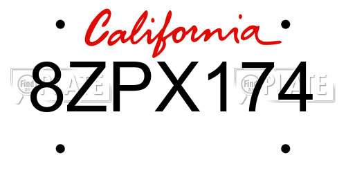 8ZPX174 California License Plate