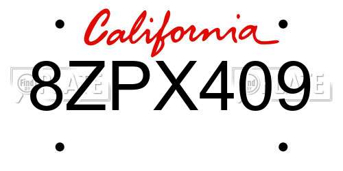 8ZPX409 California License Plate