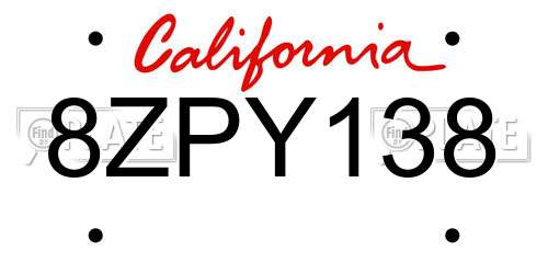 8ZPY138 California License Plate