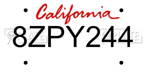 8ZPY244 California License Plate