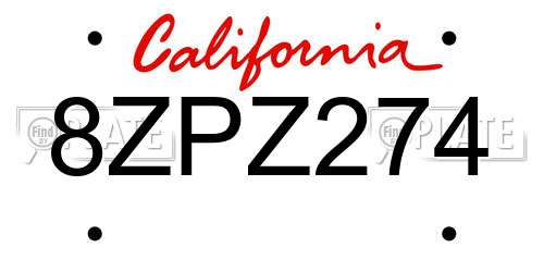 8ZPZ274 California License Plate