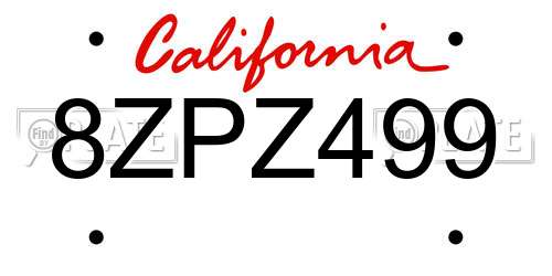 8ZPZ499 California License Plate