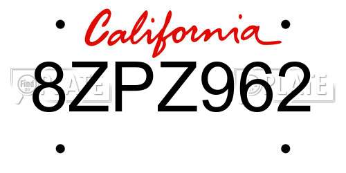 8ZPZ962 California License Plate