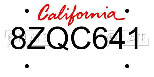 8ZQC641 California License Plate