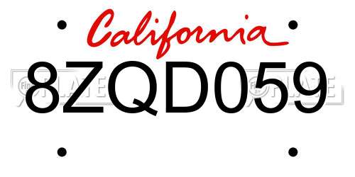 8ZQD059 California License Plate