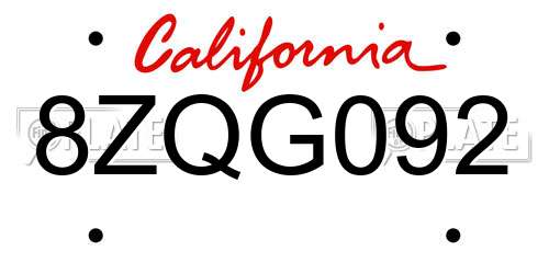 8ZQG092 California License Plate