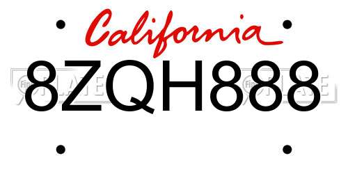 8ZQH888 California License Plate