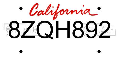 8ZQH892 California License Plate