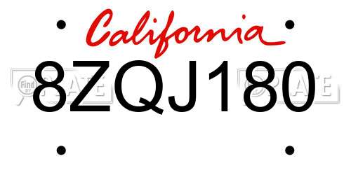 8ZQJ180 California License Plate