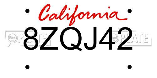 8ZQJ42 California License Plate