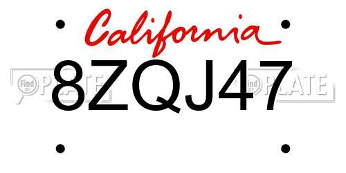8ZQJ47 California License Plate