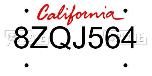 8ZQJ564 California License Plate