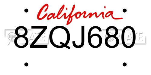8ZQJ680 California License Plate