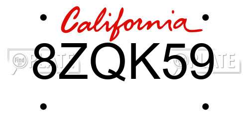 8ZQK59 California License Plate